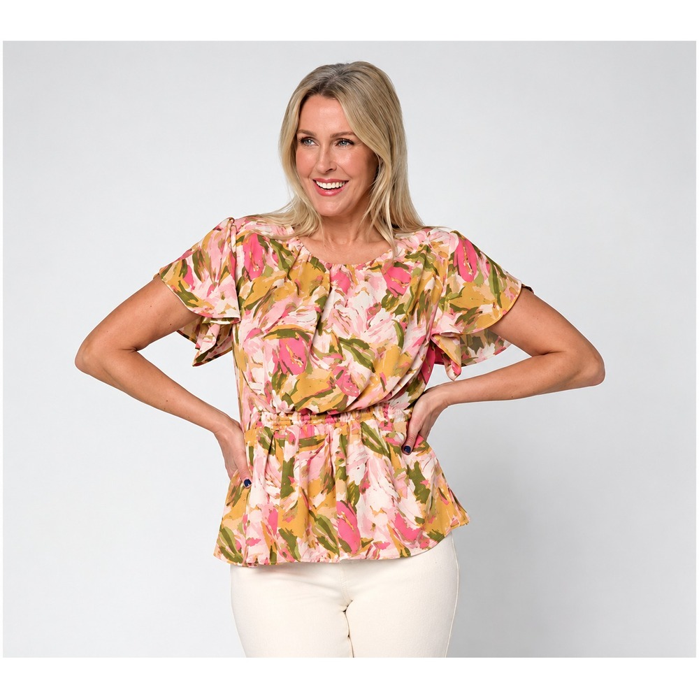 BEAUTIFUL by Lawrence Zarian Fresh Floral Georgette Blouse Pearl Blush, XX-Small